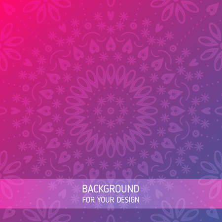 Floral mandala ornament background. Pink to purple gradient vector illustrationのイラスト素材