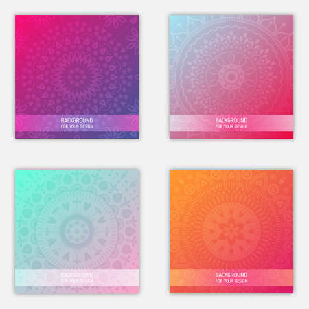 Set of mandala ornament backgrounds. Trendy gradient colors stock illustrationのイラスト素材