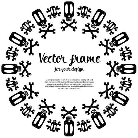 Skull and crossbones helloween wreath vector illustration. Holiday decoration templateのイラスト素材