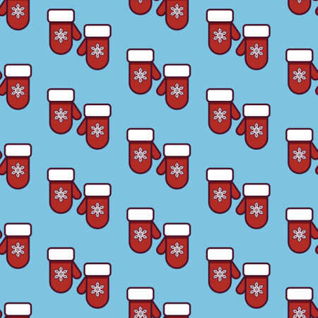 Christmas seamless vector pattern with mittens on blue background. Mittens with snowflake printのイラスト素材