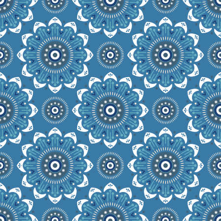 Oriental pattern with blue flowers. Japan or china style seamless background. For print, textile, fabric, designのイラスト素材