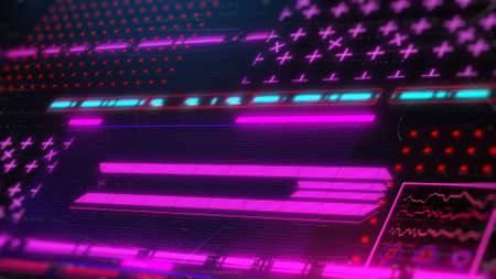 Cyberpunk style neon background. Futuristic interface. Retrowave hud concept 3d render