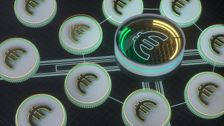 Euro currency secure banking 3d illustration. Cyber style money symbol.の写真素材
