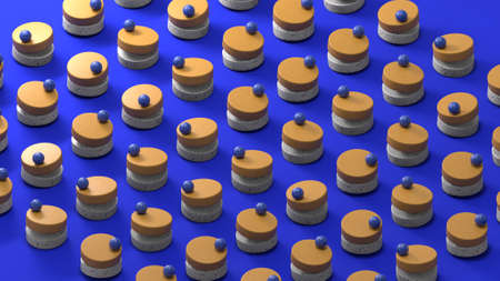 Sweet candy abstract 3d background with cakes. Modern design 3d render.