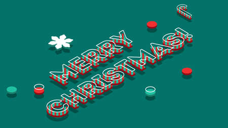 Merry christmas greeting lettering. Christmas theme cheerful illustration on green background.のイラスト素材