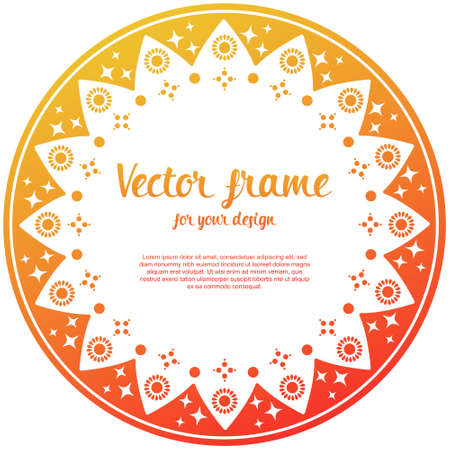 Cute mandala vector illustration with place for text. Orange to red color gradient vector templateのイラスト素材