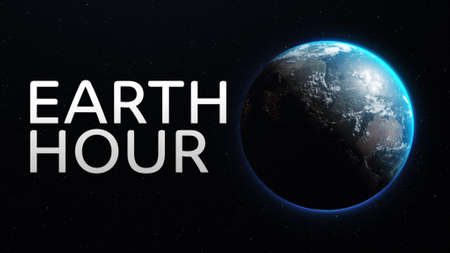 Earth hour ecological movement against climate change symbol. World globe 3d illustration of planet earth.の写真素材
