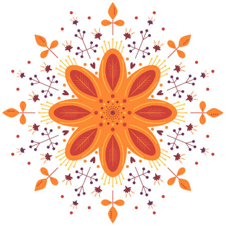 Autumn season floral mandala. Oriental ornament nature illustration.のイラスト素材