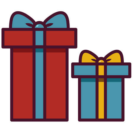 Christmas gift boxes vector illustration. New year holiday wrapped present. Flat design for holiday decoration, card, banner, poster.のイラスト素材