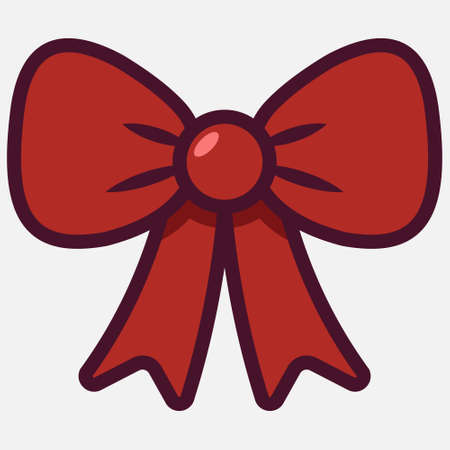 Christmas red bow flat vector illustration. Holiday decoration symbol. Red cute ribbonのイラスト素材