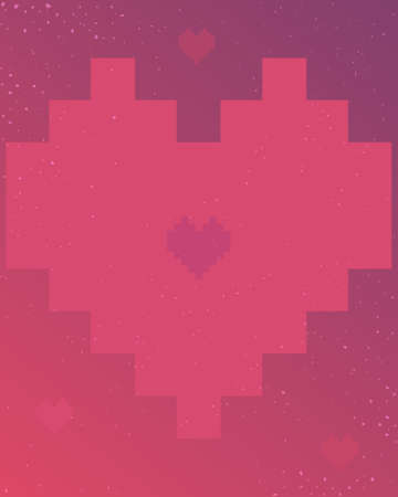 Pixel heart on pink background. Vector illustration for print and wallpaper. Minimalistic modern...