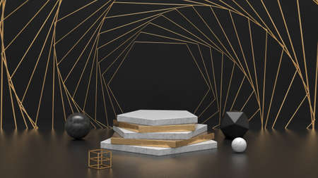 Modern 3d background. White marble product stand. 3d illustration for fashion, design.