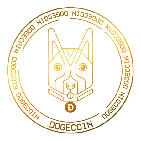 Cute dogecoin character. Vector line art cartoon dog illustration. Isolated on white background. Crypto finance, dogecoin doodle character conceptのイラスト素材