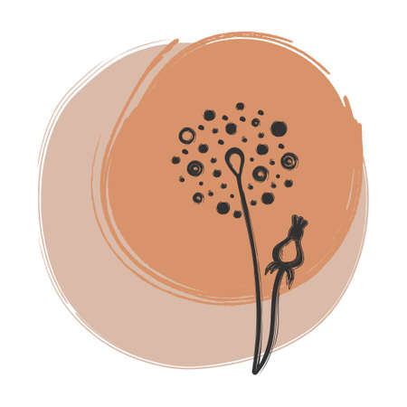 Trendy dandelion line art vector. Minimal drawing cute flower illustration. Nature theme print templateのイラスト素材