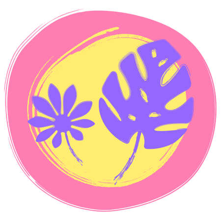 Trendy floral illustration with monstera and Fatsia japonica plant leaves. Abstract floral vector template for print and designのイラスト素材