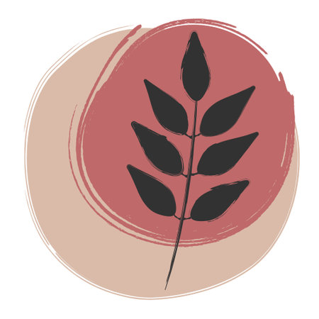 Branch with leaves on abstract pastel background. Trendy floral illustration for printのイラスト素材