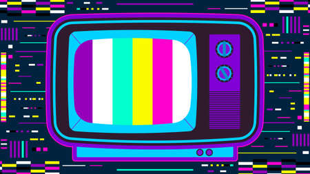 Retro tv with glitch effect. Neon colore abstract background vector illustration.