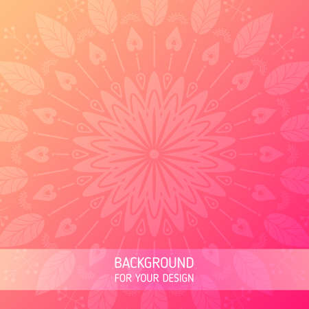 Cute floral ornament background with pink gradient. Round mandala template with place for textのイラスト素材