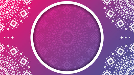 Floral mandala ornament background. Pink to purple gradient vector illustration with place for text.のイラスト素材