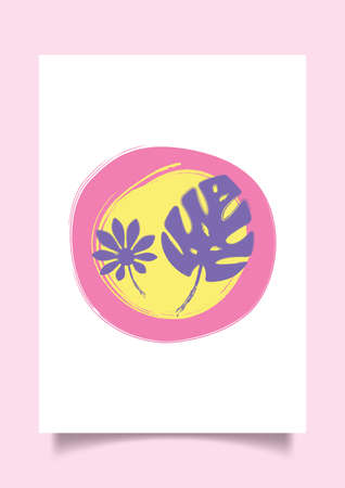 Trendy art with monstera and Fatsia japonica plant leaves poster.のイラスト素材