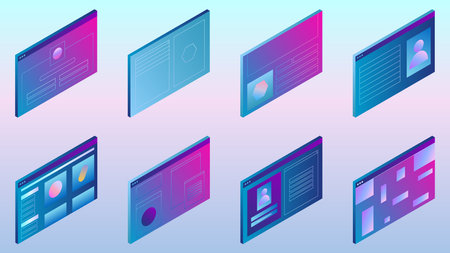 Trendy isometric set with user interface concept forms.のイラスト素材