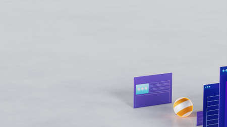Stylized web pages and interfaces. Business and technology theme 3d illustration