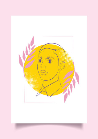Trendy poster with abstract fashion portrait of non-binary person.のイラスト素材
