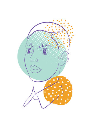 Abstract fashion portrait of non-binary person. Modern abstract faceのイラスト素材