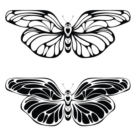 Set of stylized butterflies. Art nouveau style silhouettesのイラスト素材