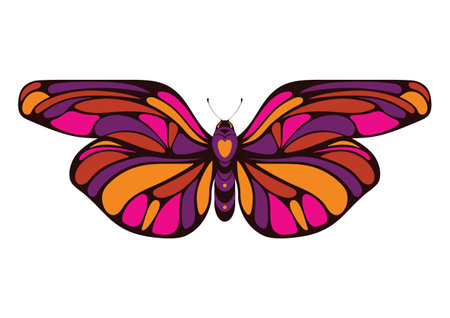Vector illustration of a butterfly in the style of the 60s.のイラスト素材