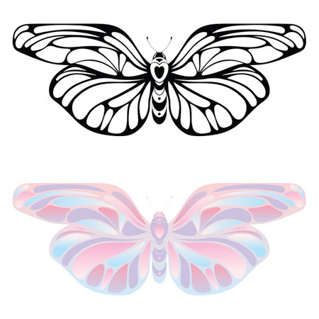 Stylized butterflies. Vector silhouettes isolated on white background.のイラスト素材