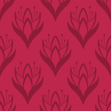 Abstract floral pattern in magenta color. Stylized flowers background.のイラスト素材