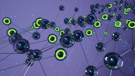 Neural Network Artificial Intelligence. AI Deep-learning concept. 3d renderの写真素材
