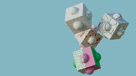 Abstract geometric shapes 3d render background. Pastel colored illustrationの写真素材