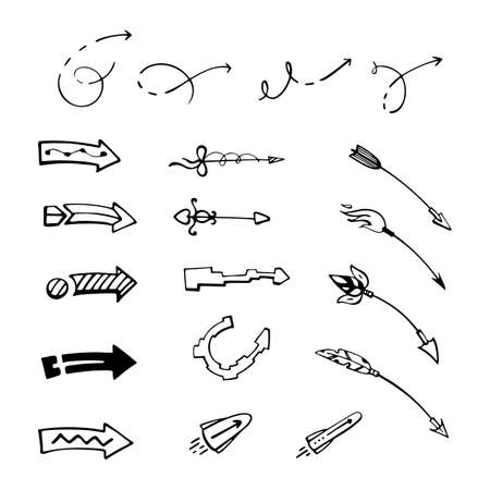 Hand drawn arrows, vector set. Doodle styleのイラスト素材