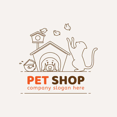 The linear logo for pet shop, veterinary clinic, animal shelter, designed in a modern style vector lines. Insulated logo design for Your business.のイラスト素材