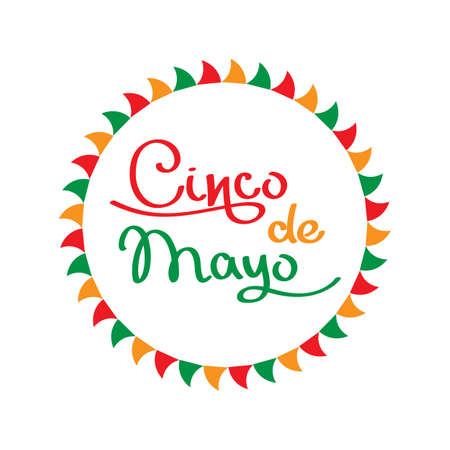 Cinco de Mayo colorful hand drawn lettering on a white background. Calligraphy vector illustration for an invitation to the festival , advertising, magazines, posters, websites, greeting cards.のイラスト素材