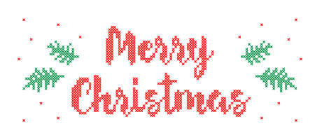 Merry Christmas - cross stitched inscription.のイラスト素材