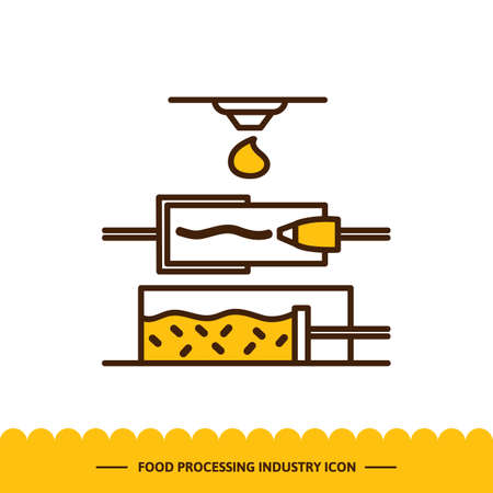 Food processing industry icon  Automated line confectionery. The robotic process of making cake. Vector illustration in modern styleのイラスト素材