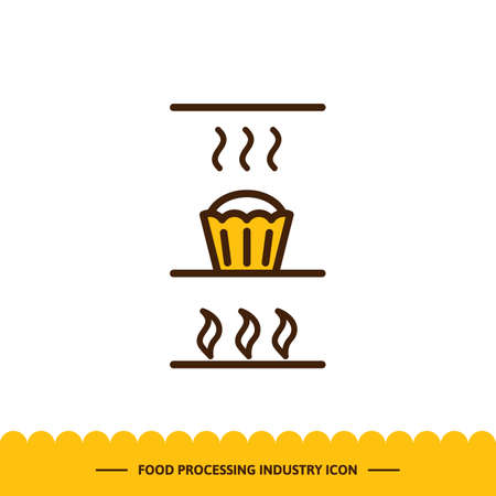 Food processing industry icon, Automated line confectionery.   Vector illustration in modern style with cake.のイラスト素材