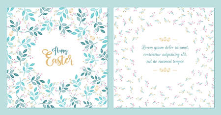 Happy Easter - greeting card. Unique design with branches and Golden Easter eggs. Vector illustration in modern styleのイラスト素材