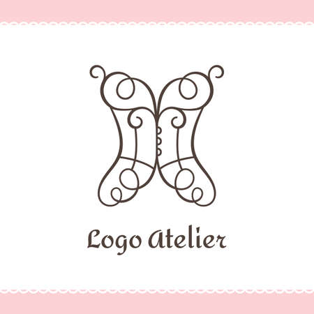 Logo for Atelier, wedding boutique, women's clothing store. Vector template of the brand for the fashion designer. Element for Studio sewing and tailoring. Vintage corset with elegant linesのイラスト素材