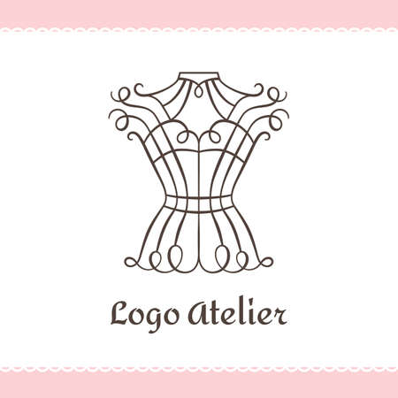 Logo for Atelier, wedding boutique, women's clothing store. Vector template of the brand for the fashion designer. Element for Studio sewing and tailoring. Vintage corset with elegant linesのイラスト素材
