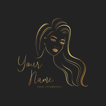 Hair extensions  . Elegant silhouette of a girl with long hair on a black backgroundのイラスト素材