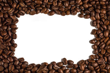 Coffee grains on a white background. Coffee frameの写真素材