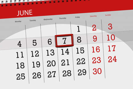 Calendar planner for the month, deadline day of the week, thursday, 2018 june 7の写真素材