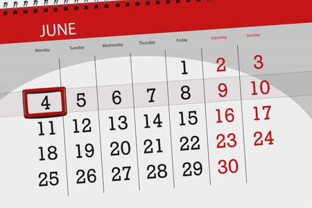 Calendar planner for the month, deadline day of the week, monday, 2018 june 4の写真素材