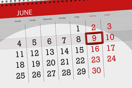 Calendar planner for the month, deadline day of the week, saturday, 2018 june 9の写真素材