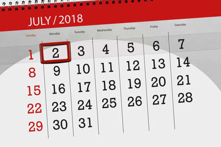 Calendar planner for the month, deadline day of the week, monday 2018 july 2の写真素材