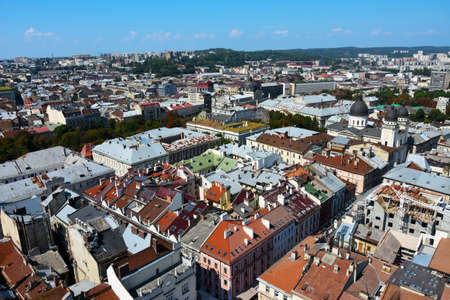 Old europe town, Ukraine, Lviv view from aboveの写真素材
